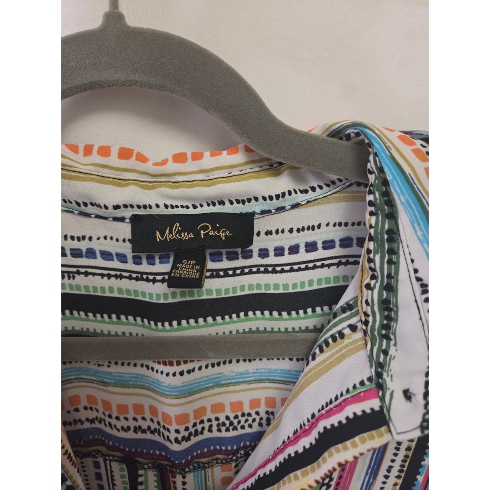 Melissa Paige Women Multi Color Striped Button Down Tunic 3/4 Roll Tab Sleeve S - Picture 3 of 5